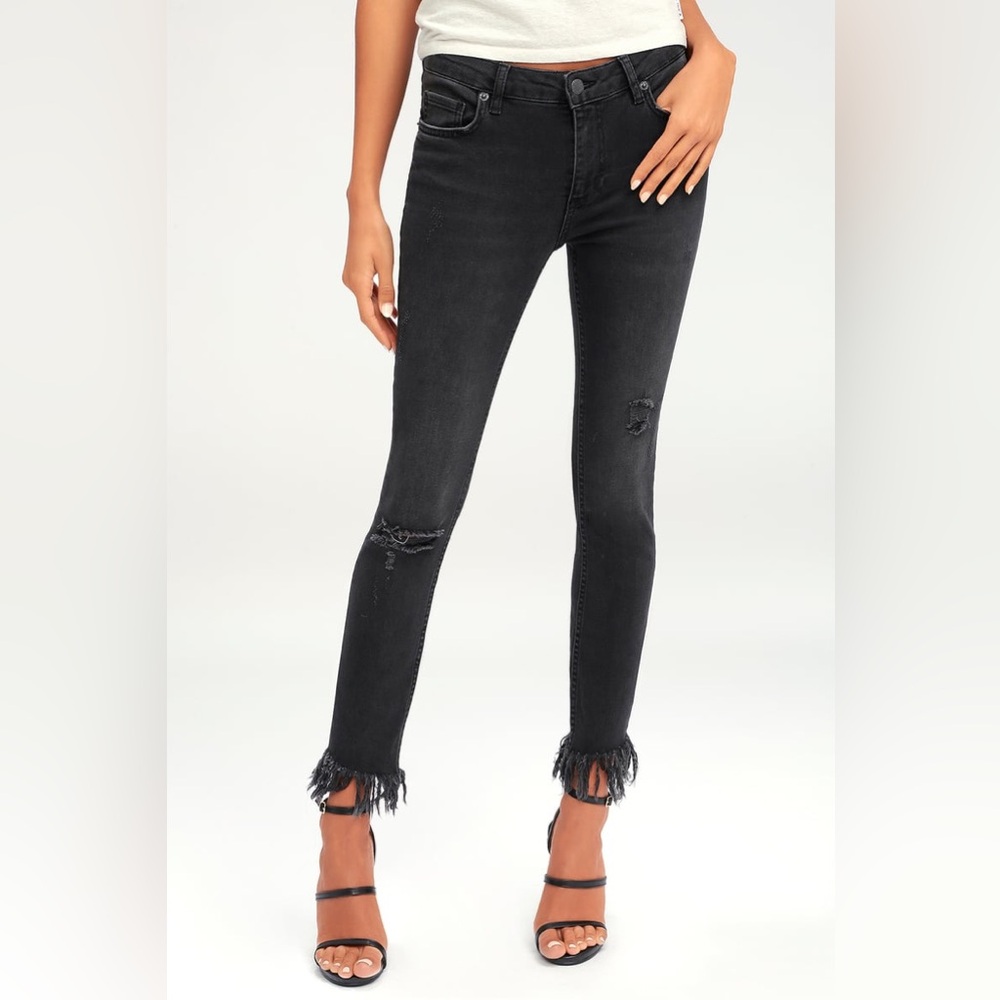 FREE PEOPLE Great Heights Washed Black Frayed Skinny Jeans